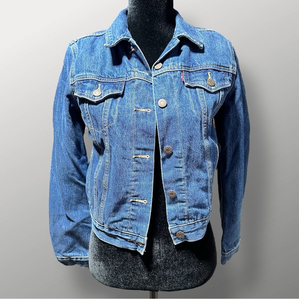 Levi’s Youth/Teen Green & Blue Plaid Flannel-Lined Jean Jacket Sz M